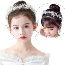 Tiara Arranjo de Cabelo Infantil Daminha Batizado Pérolas