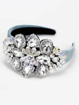 Tiara Barroca Com Contas De Cristal Branco Cinza, Faixa De Cabelo Larga Feita À Mão Com Diamante,
