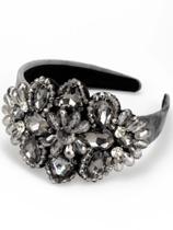 Tiara Barroca Com Contas De Cristal Branco Cinza, Faixa De Cabelo Larga Feita À Mão Com Diamante,