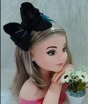 Tiara Belli Preta com Laço e Miolo de Pérolas