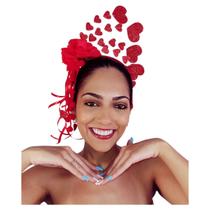 Tiara Carnaval Corações Arco Cupido com Brilho Glitter Bloquinho Fantasia Kit Folia Micareta Bloco de Rua Casa Comigo - Fantasias do O