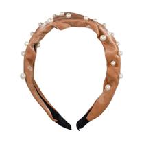 Tiara Cetim Caqui Detalhe Pérolas