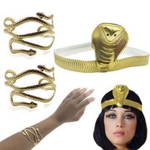 Tiara Cleópatra Egípcia Com 2 Braceletes Serpente Diadema Rainha Cobra Fantasia - Guedes Épocas