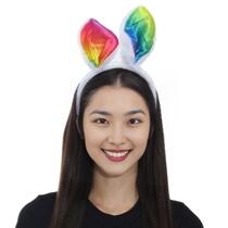 Tiara Coelho Arco-Íris Pelúcia Acessório e Fantasia Páscoa