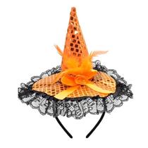 Tiara com Mini Chapéu de Bruxa Halloween