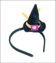 Tiara Com Mini Chapéu De Bruxa Veludo Marinho - Halloween - Brazucapas