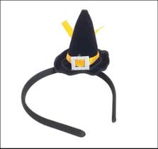 Tiara Com Mini Chapéu De Bruxa Veludo Preto - Halloween - Brazucapas