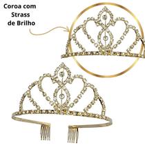 Tiara Coroa c/ Pente Strass Brilhante Daminha Noiva Festa
