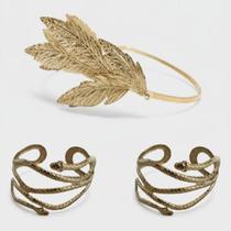 Tiara Coroa Deusa Grega Romana C/ 2 Braceletes Cobra Festas Eventos Teatro