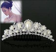 Tiara Coroa Enfeite Cabelo Noiva Prata Strass Perola Barato