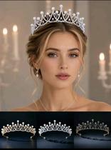 Tiara Coroa Strass Pérolas Noivas Debutantes Luxo Tiara Coroa Strass Pérolas Noivas Debutantes Luxo