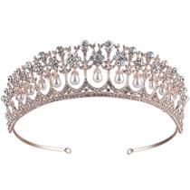 Tiara Crown CROWN GUIDE Crystal Rhinestone Bride em ouro rosa