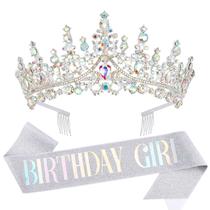 Tiara Crown VELSCRUN AB Silver Crystal Birthday para mulheres Tiara Crown VELSCRUN AB Silver Crystal Birthday para mulheres