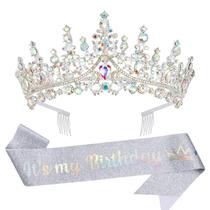 Tiara Crown VELSCRUN AB Silver Crystal Birthday para mulheres Tiara Crown VELSCRUN AB Silver Crystal Birthday para mulheres