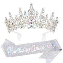 Tiara Crown VELSCRUN AB Silver Crystal Birthday Queen Women Tiara Crown VELSCRUN AB Silver Crystal Birthday Queen Women