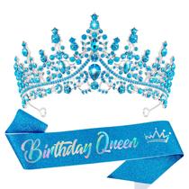 Tiara Crown VELSCRUN Birthday Queen Blue Crystal Women Tiara Crown VELSCRUN Birthday Queen Blue Crystal Women