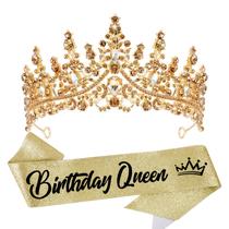 Tiara Crown VELSCRUN Birthday Queen Gold Crystal Feminina
