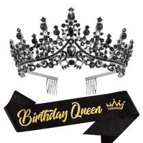 Tiara Crown VELSCRUN Black Crystal Birthday Queen para mulheres Tiara Crown VELSCRUN Black Crystal Birthday Queen para mulheres