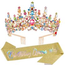 Tiara Crown VELSCRUN Colorful Crystal Birthday Queen Women Tiara Crown VELSCRUN Colorful Crystal Birthday Queen Women