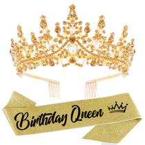 Tiara Crown VELSCRUN Gold Crystal Birthday Queen para mulheres Tiara Crown VELSCRUN Gold Crystal Birthday Queen para mulheres