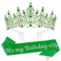 Tiara Crown VELSCRUN Green Crystal Birthday para mulheres e meninas Tiara Crown VELSCRUN Green Crystal Birthday para mulheres e meninas