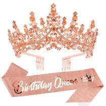 Tiara Crown VELSCRUN Rainha do Aniversário em Cristal em Ouro Rosa Tiara Crown VELSCRUN Rainha do Aniversário em Cristal em Ouro Rosa