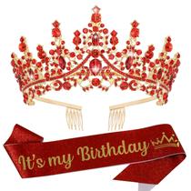 Tiara Crown VELSCRUN Red Crystal Birthday para mulheres e meninas Tiara Crown VELSCRUN Red Crystal Birthday para mulheres e meninas