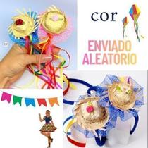 Tiara de Cabelo Festa Junina Decorada com Mini Chapéu de Palha Laço Fitinhas Arquinho de Cabelo Adulto e Infantil Quan