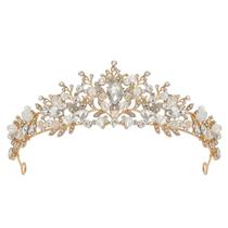 Tiara de casamento SWEETV Jeweled Metal Princess for Bride Gold Tiara de casamento SWEETV Jeweled Metal Princess for Bride Gold