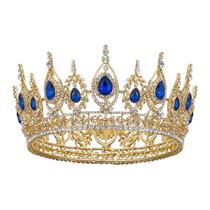 Tiara de casamento SWEETV Royal Queen Crown Rhinestone Blue