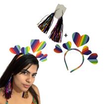 Tiara de Coração Colorida LGBT Arco-Iris + Brinco - Dayu