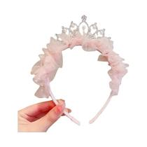 Tiara De Coroa De Renda Rosa Para Meninas, Faixa De Cabelo Elegante, Acessório De Festa De
