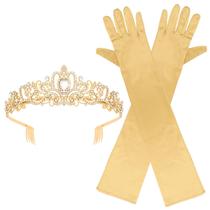 Tiara de cosplay para princesas e luvas de cetim Brimekichio Gold Tiara de cosplay para princesas e luvas de cetim Brimekichio Gold