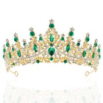 Tiara de cristal Crown TAROSE Gold Green com 6,5 cm de altura Tiara de cristal Crown TAROSE Gold Green com 6,5 cm de altura