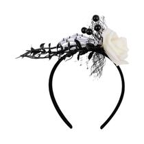 Tiara De Esqueleto De Halloween Com Rosa Branca E Teia Preta, Acessório De Cabelo Gótico Para Festa