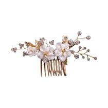 Tiara De Flor Pérola Folha Dourada Para Noivas, Acessório De Cabelo Em Liga, Pente Lateral, Joias