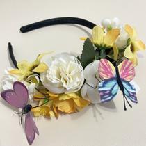 Tiara de Flores com Borboletas para Penteado
