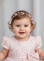 Tiara de Flores Luxo Elegante Rosa - Acessório Infantil