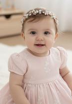 Tiara de Flores Luxo Elegante Salmão para Bebês e Crianças