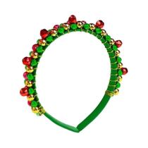 Tiara De Natal Com Contas Vermelhas E Verdes, Detalhes Dourados E Sinos, Acessório De Festa Em Tiara De Natal Com Contas Vermelhas E Verdes, Detalhes Dourados E Sinos, Acessório De Festa Em