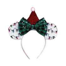 Tiara De Natal Mickey Mouse Com Laço Brilhante E Padrão De Boneco De Neve Para Festas