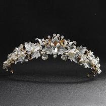Tiara De Noiva Com Pérolas E Strass, Coroa Grande Oval Com Diamantes, Acessório De Cabelo Para