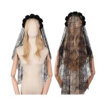 Tiara De Noiva Com Véu Em Forma De Crânio De Rosa Vermelha E Preta Com Teia De Aranha, Acessórios