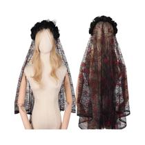 Tiara De Noiva Com Véu Em Forma De Crânio De Rosa Vermelha E Preta Com Teia De Aranha, Acessórios