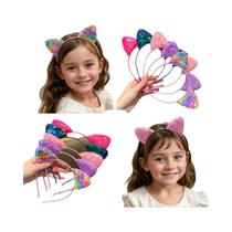 Tiara De Orelhas De Gato Com Lantejoulas Coloridas E Clipe De Cabelo Doce Para Uso Diário