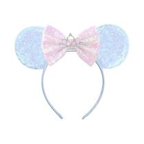 Tiara De Orelhas De Rato Brilhante Para Meninas, Coroa De Lantejoulas, Faixa De Cabelo Com Laço De 5