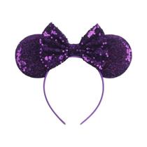 Tiara De Orelhas De Rato Com Laço De Lantejoulas De 5 Polegadas Para Meninas, Bordada, Para Festas E