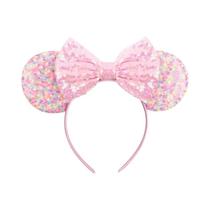 Tiara De Orelhas De Rato Com Lantejoulas E Laço Para Meninas Com Pérolas 5 Coroa Para Festas