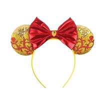 Tiara De Orelhas De Rosa Encantada Da Disney Para Meninas, Coroa De Bela Com Laço, Acessório