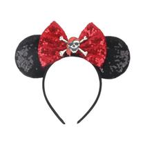 Tiara De Orelhas Do Mickey Mouse Com Lantejoulas E Laço Para Crianças, Adultos E Bebês - Acessório